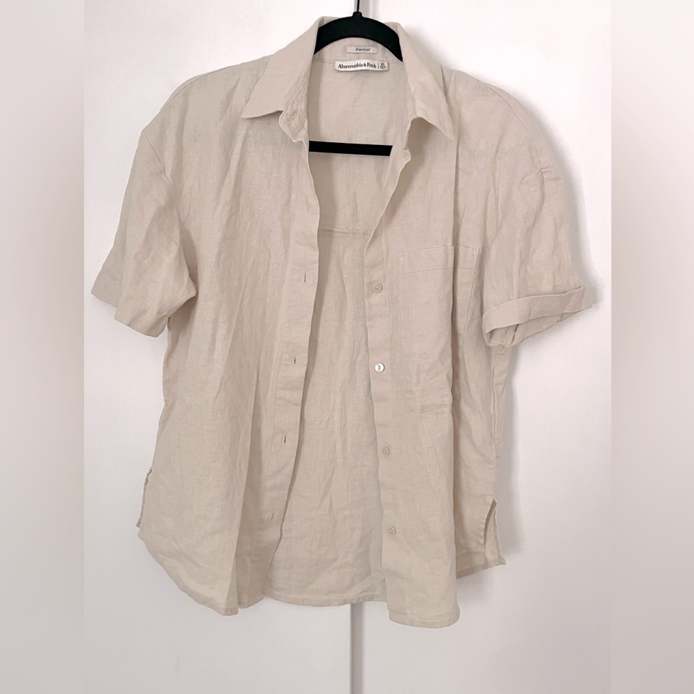 A&F Oversized Short Sleeve Linen Blend Shirt